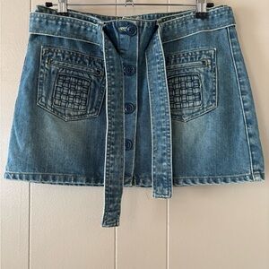 American Eagle Outfitters Denim Skirt Womens 2 Blue Low Rise Lattice Pocket Mini